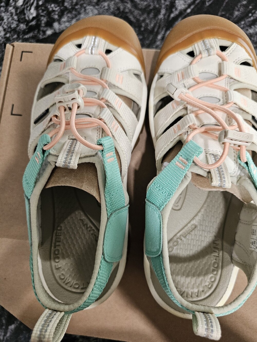 Keen Women's Closed-Toe Sandals in Cream with Mint and Peach Accents Size 8.5